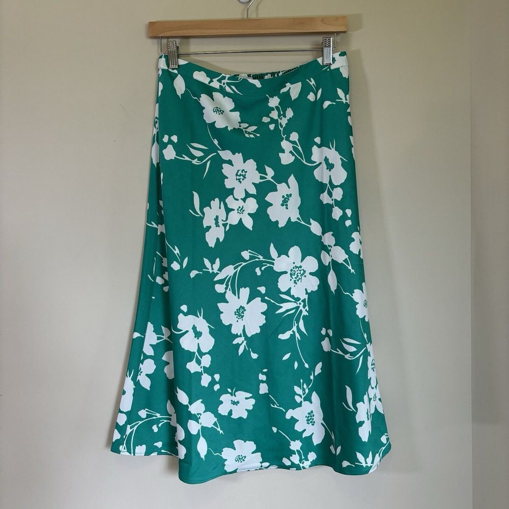 J. Crew SET Satin Back Crepe Midi Skirt‎ & Tank Green Floral Print 6/S - Picture 9 of 14